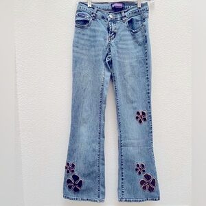 Rare Vintage 90s Bubblegum Jeans with Flowers Appliqué